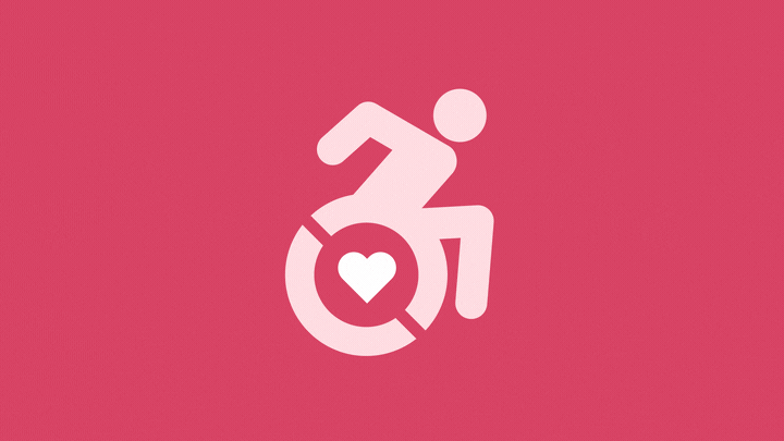 graphic of a person in a wheel chair with a heart in the wheel