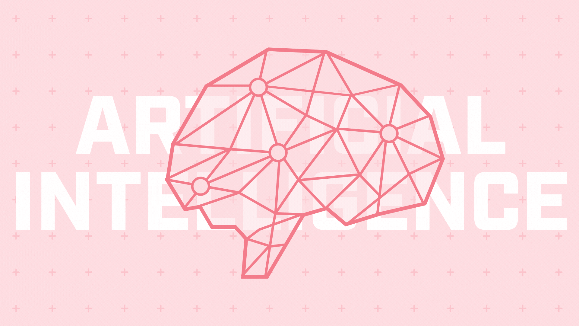 Brain icon made of lines and circles with the words Artificial Intelligence in the background